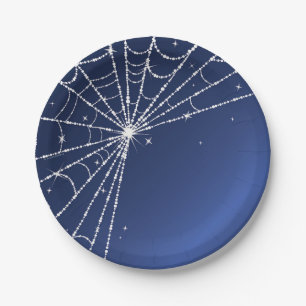Assiettes En Carton Toile d'araignée diamantée bleue et blanche scinti