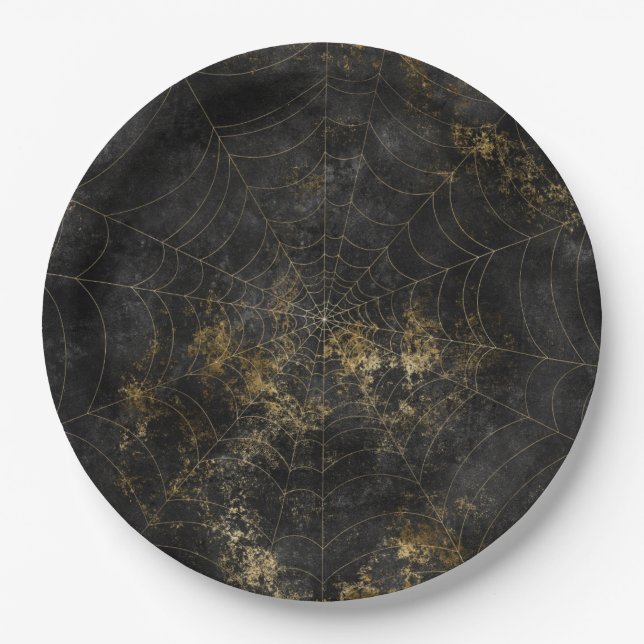 Assiettes En Carton Toile d'araignée éffrayante affligée gothique (Devant)