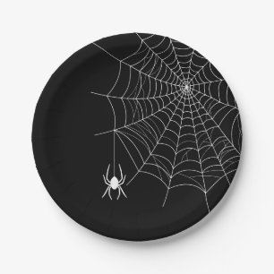 Assiettes En Carton Toile d'araignée noire et blanche et araignée Hall