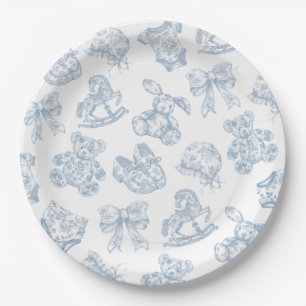 Assiettes En Carton Toile de Jouy Bleu Bow Plaque de papier
