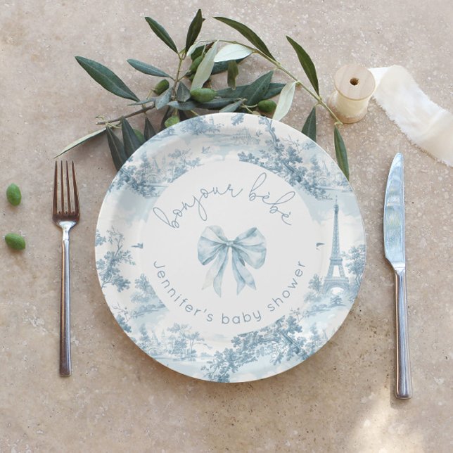 Assiettes En Carton Toile de Jouy Bonjour bêtre arc Baby shower (Créateur téléchargé)