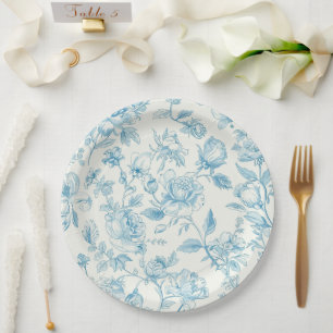Assiettes En Carton Toile de jouy Chinoiseries Fleurs de Pivoine Flora