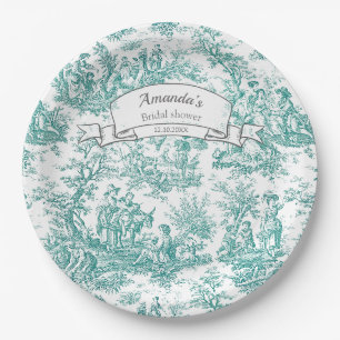 Assiettes En Carton Toile de Jouy florale turquoise vintage