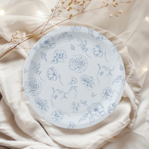 Assiettes En Carton Toile de Jouy Quelque chose de bleu Floral nuptial