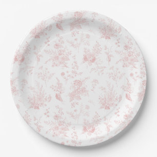 Assiettes En Carton Toile rose De Jouy Vintage Floral Chinoiserie