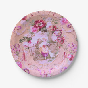 Assiettes En Carton Toile victorienne antique Rococo Style rose floral