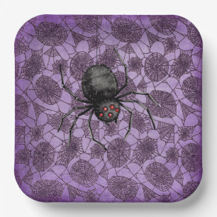 Assiettes En Carton Toiles d'araignée Halloween sur violet 