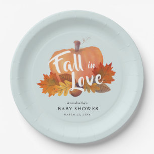 Assiettes En Carton Tombe en amour Citrouille Feuille Baby shower bleu
