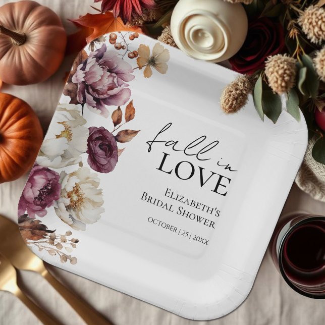Assiettes En Carton Tombent amoureux Mariage Automne Burgundy (Créateur téléchargé)