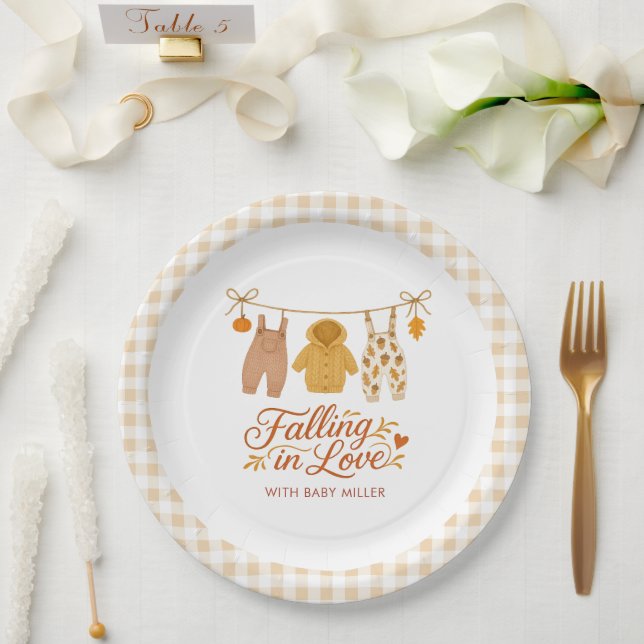 Assiettes En Carton Tomber dans l'amour Automne Baby shower Vêtements  (Mariage)