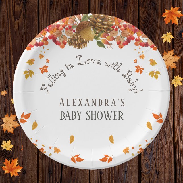Assiettes En Carton Tomber dans l'amour Baby shower d'automne fleuri (Créateur téléchargé)