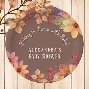 Assiettes En Carton Tomber dans l'amour Baby shower d'automne fleuri