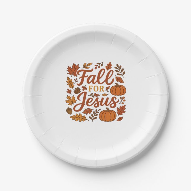 Assiettes En Carton Tomber Pour Jésus Automne Citrouille Foi Chrétienn (Devant)