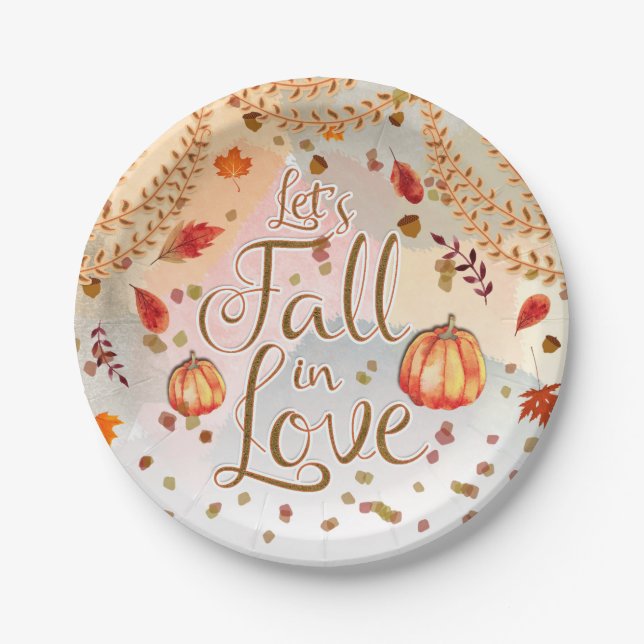 Assiettes En Carton Tombons dans l'amour Fête des mariées Feuilles d'a (Devant)