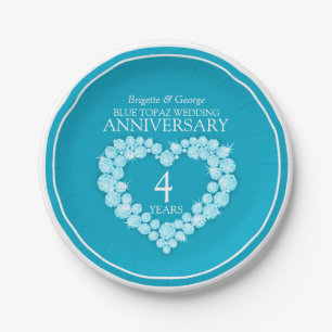 Assiettes En Carton Topaz bleu Anniversaire coeur 4 ans plaque papier