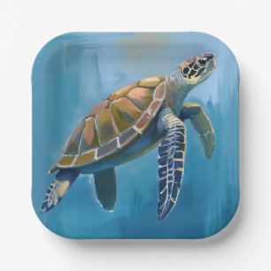Assiettes En Carton Tortue de mer animal océan aquarelle