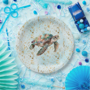 Assiettes En Carton Tortue de mer Gold Dream