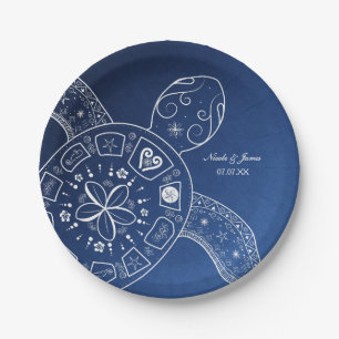 Assiettes En Carton Tortue de Mer Hawaïenne Blanche sur Mariage de Pla