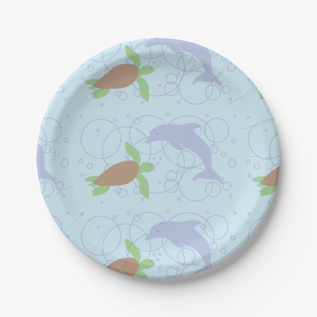 Assiettes En Carton Tortue et dauphin de mer (Devant)