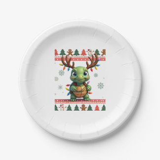 Assiettes En Carton Tortue Lumineuse de Noël Style Sweat de Noël Laid