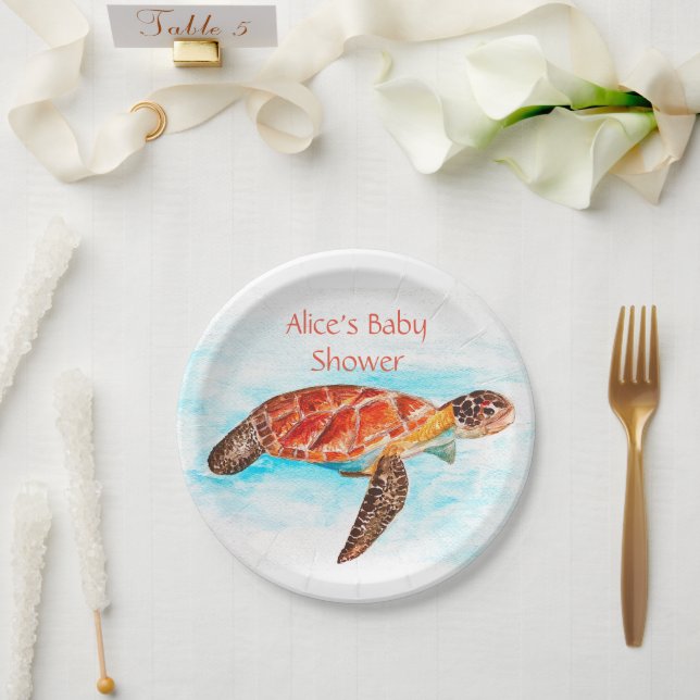 Assiettes En Carton Tortue marine Marine sous le Baby shower marin (Mariage)
