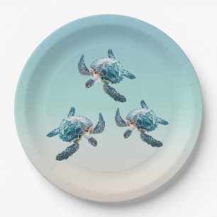 Assiettes En Carton Tortues de mer 3D Océan Thème