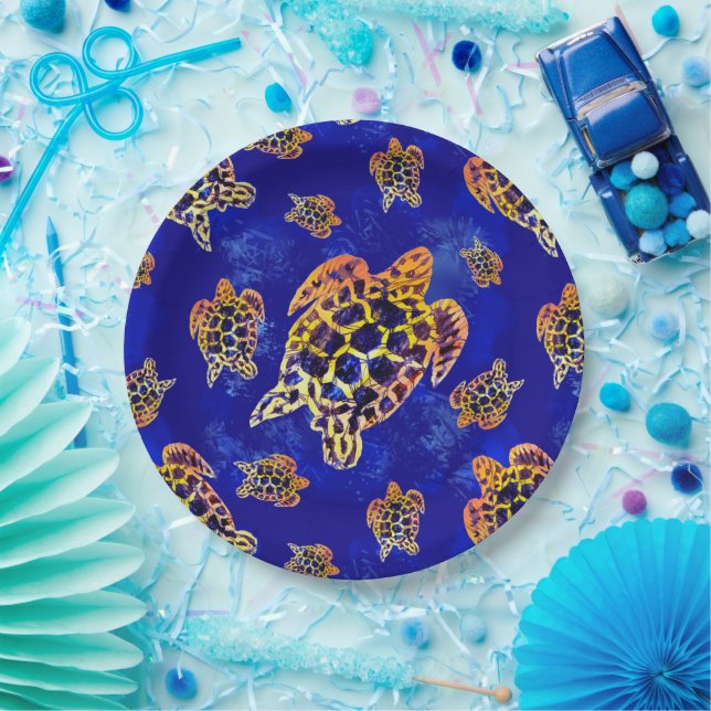 Assiettes En Carton Tortues marines Batik Art Africain (Fête)