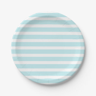 Assiettes En Carton Tosca bleu et rayures blanches