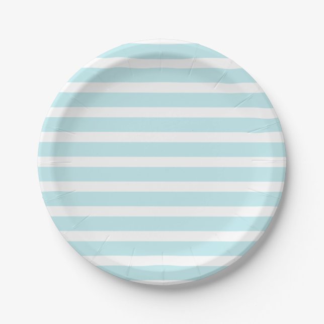 Assiettes En Carton Tosca bleu et rayures blanches (Devant)