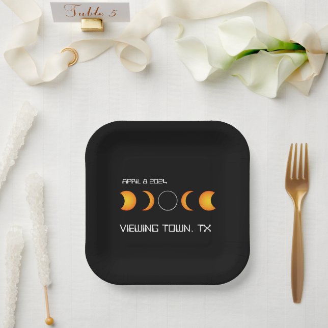 Assiettes En Carton Total Solaire Eclipse 2024 Personnalisé Town State (Mariage)