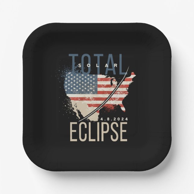 Assiettes En Carton Total Solaire Eclipse 4.8.2024 Patriotic USA Map (Recto)