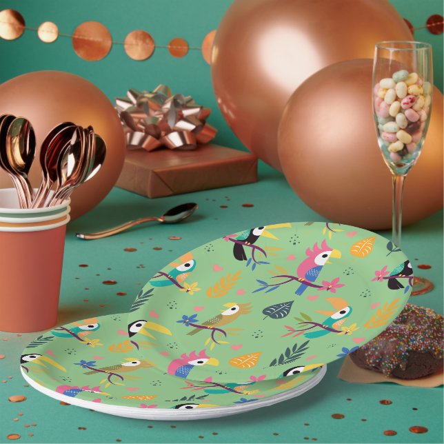 Assiettes En Carton Toucans et perroquets (Multi)