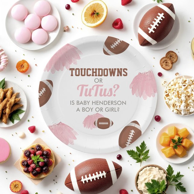 Assiettes En Carton Touchdowns ou Tutus Genre Reveal (Touchdowns or Tutus Gender Reveal Paper Plates)