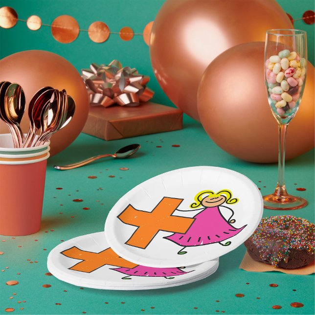 Assiettes En Carton Touche mignonne fille avec signe plus (Créateur téléchargé)