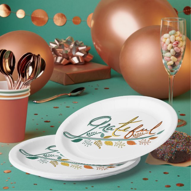 Assiettes En Carton Toujours reconnaissant (Multi)