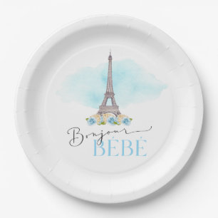 Assiettes En Carton Tour Eiffel Bonjour Bébé Plaques en papier Baby sh