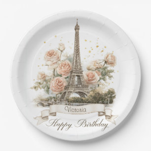 Assiettes En Carton Tour Eiffel "Joyeux anniversaire" avec nom personn