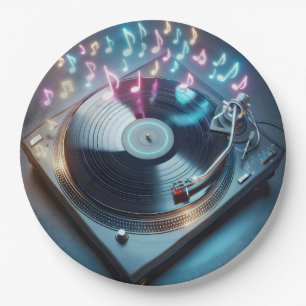 Assiettes En Carton Tourne-disque stéréo avec notes néon