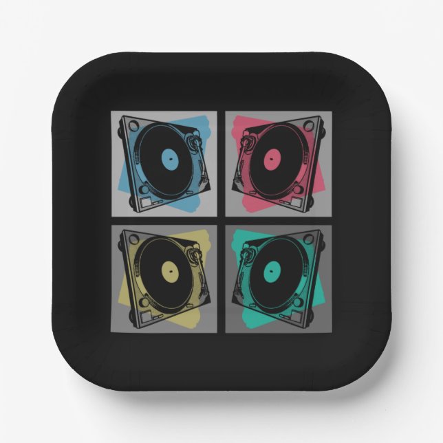 Assiettes En Carton Tourne-disques d'art pop rétro (Recto)