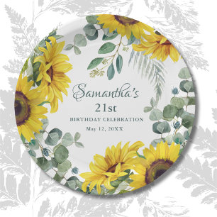 Assiettes En Carton Tournesol 21e fête d'anniversaire
