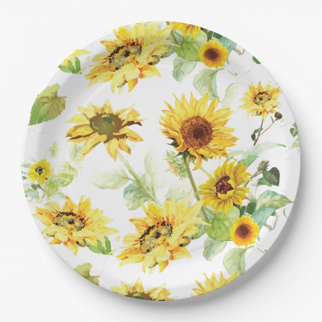Assiettes En Carton Tournesol aquarelle (Devant)