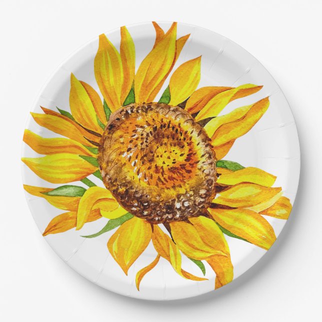 Assiettes En Carton Tournesol Aquarelle Fleurs Plaques en papier (Devant)