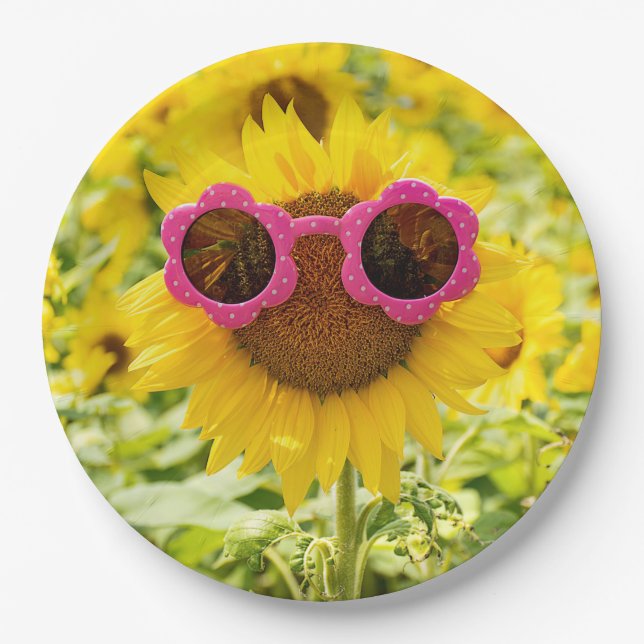 Assiettes En Carton Tournesol avec lunettes de soleil (Devant)