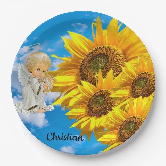 Assiettes En Carton Tournesol Baby Angel Plaques en papier floral (Devant)