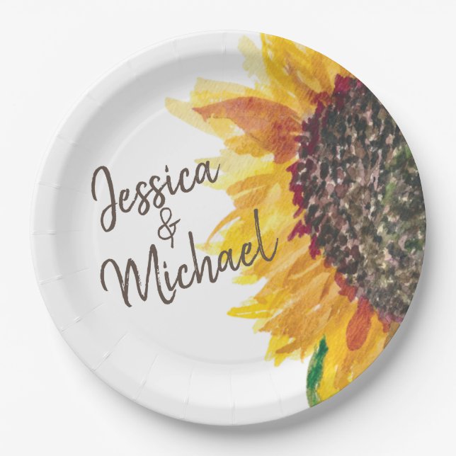 Assiettes En Carton Tournesol Brown jaune Blanc Mariage Couples (Devant)