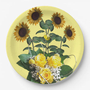 Assiettes En Carton Tournesol Bumblebee Yellow Roses Plaques en papier