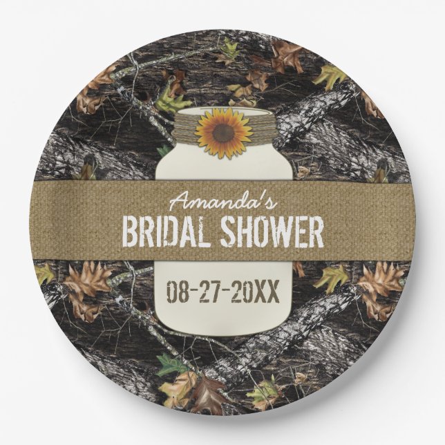 Assiettes En Carton Tournesol + Chasse Camo Plaques de fête pour Douch (Devant)