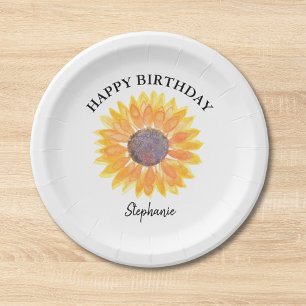 Assiettes En Carton Tournesol d'anniversaire personnalisé