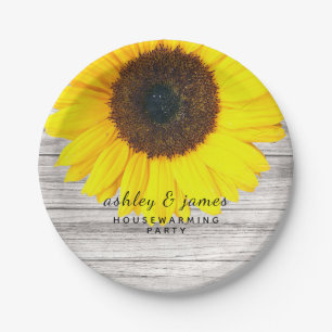 Assiettes En Carton Tournesol en bois rustique Personnalisé