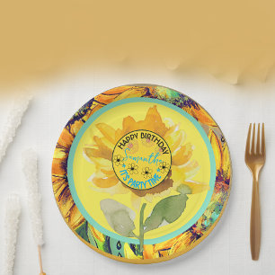 Assiettes En Carton Tournesol Fille Anniversaire Jaune Noir